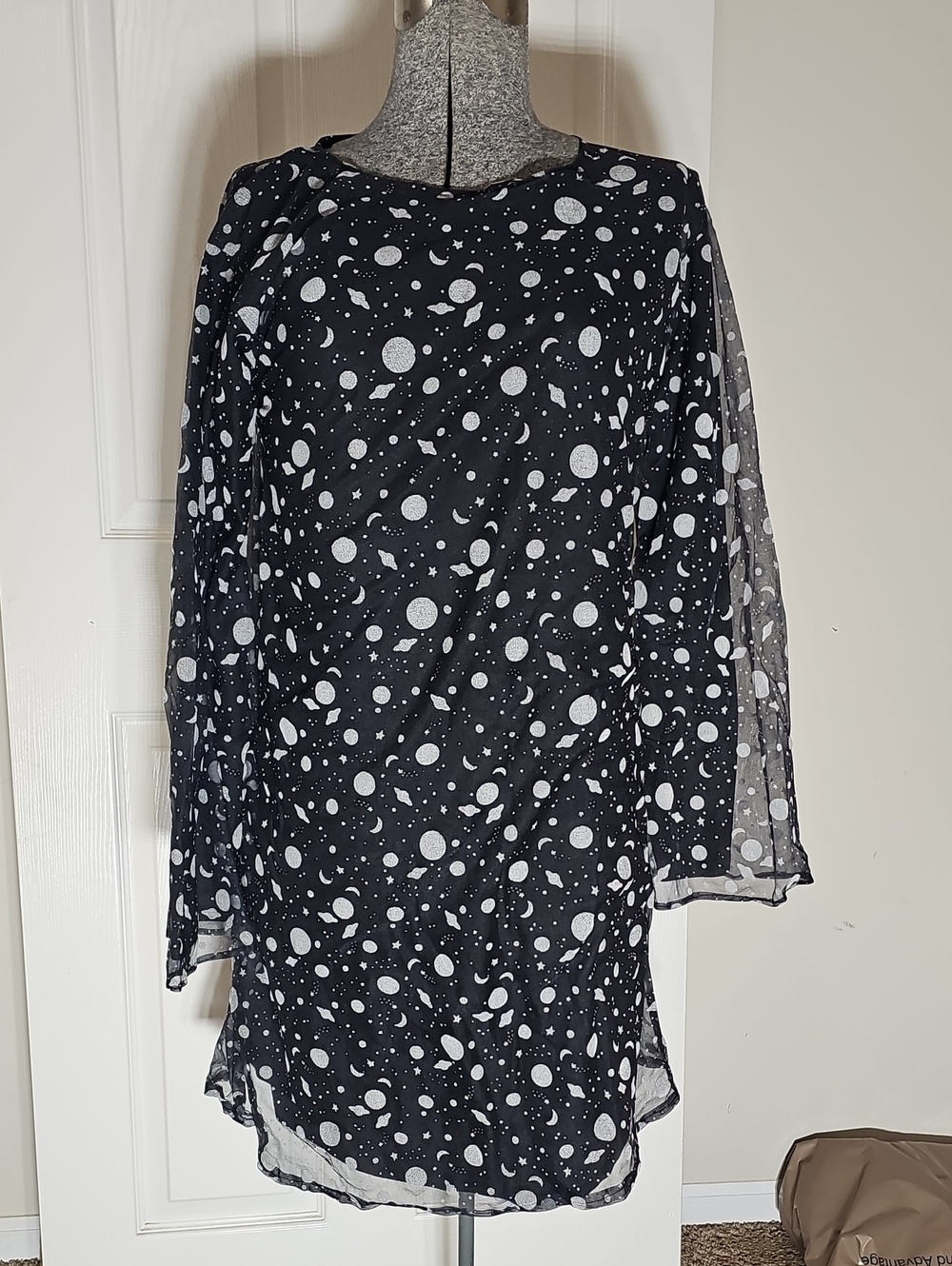 Long Sleeve Lined Planet Star Space Modest Midi Dress Science Astrology